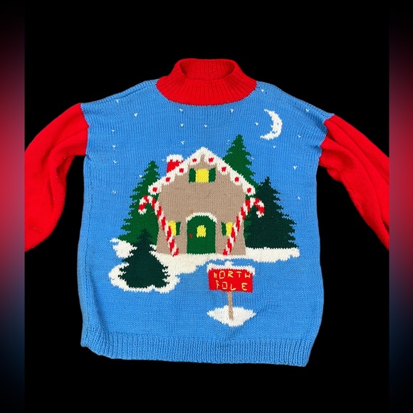 Vintage Christmas Sweater Wool blend North Pole - Picture 3 of 6